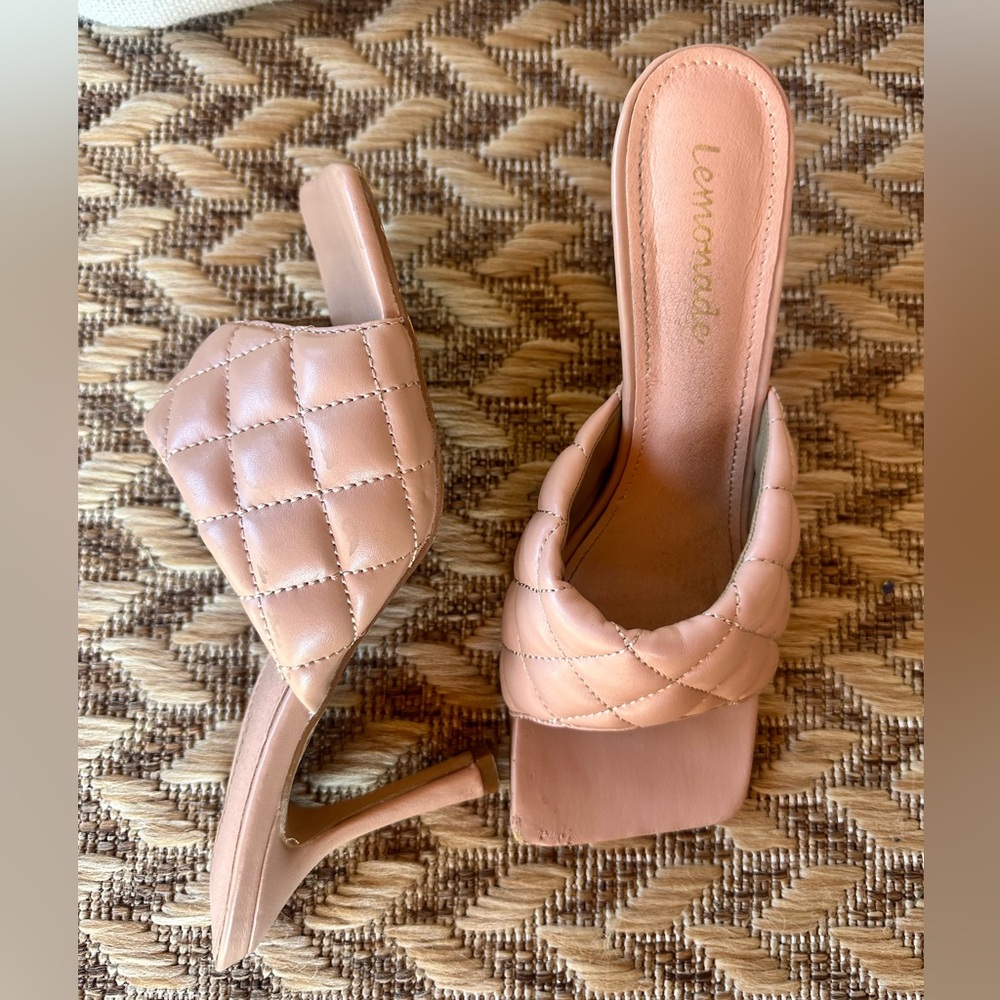 Tan mule with heel size 6.5